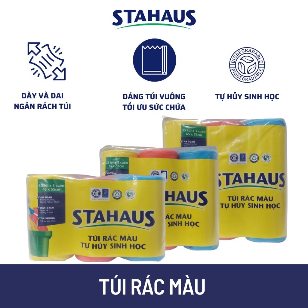 Túi rác đen tự hủy sinh học STAHAUS (3 cuộn/1kg)